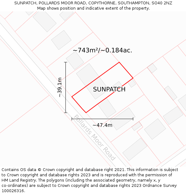 SUNPATCH, POLLARDS MOOR ROAD, COPYTHORNE, SOUTHAMPTON, SO40 2NZ: Plot and title map