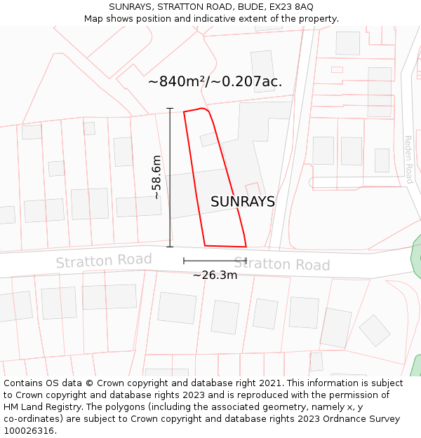 SUNRAYS, STRATTON ROAD, BUDE, EX23 8AQ: Plot and title map
