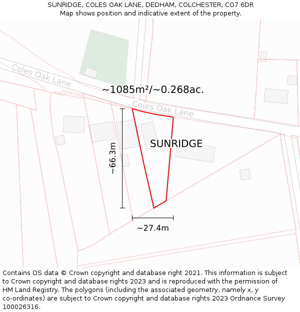 SUNRIDGE, COLES OAK LANE, DEDHAM, COLCHESTER, CO7 6DR: Plot and title map