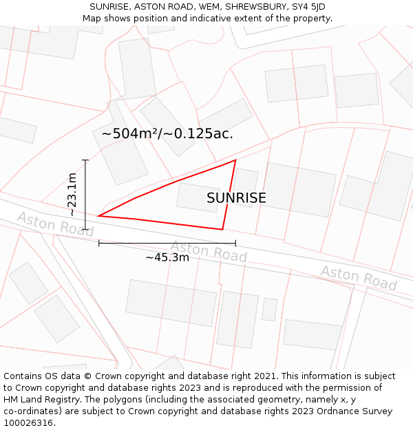 SUNRISE, ASTON ROAD, WEM, SHREWSBURY, SY4 5JD: Plot and title map