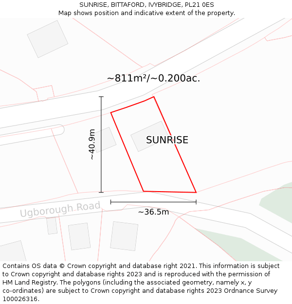 SUNRISE, BITTAFORD, IVYBRIDGE, PL21 0ES: Plot and title map