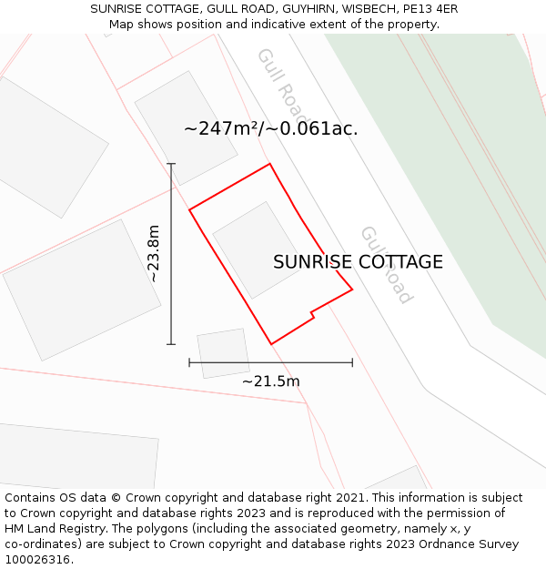 SUNRISE COTTAGE, GULL ROAD, GUYHIRN, WISBECH, PE13 4ER: Plot and title map