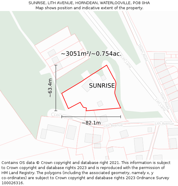 SUNRISE, LITH AVENUE, HORNDEAN, WATERLOOVILLE, PO8 0HA: Plot and title map