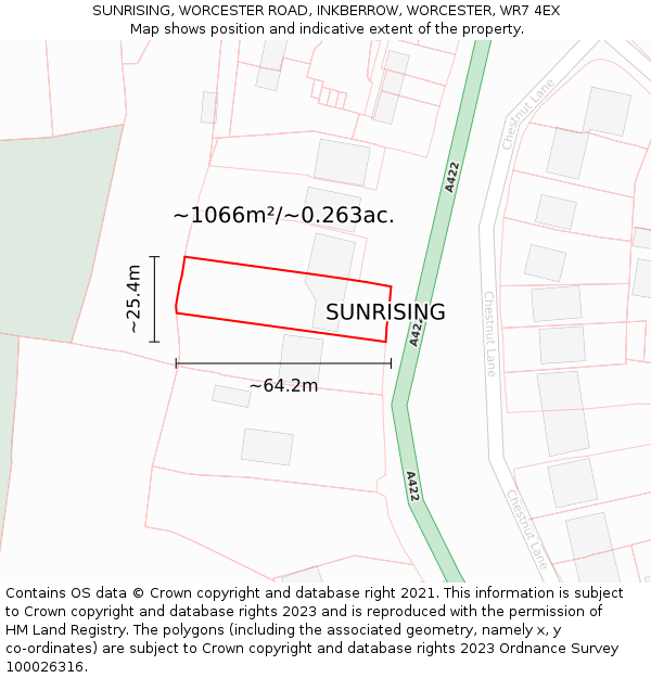 SUNRISING, WORCESTER ROAD, INKBERROW, WORCESTER, WR7 4EX: Plot and title map