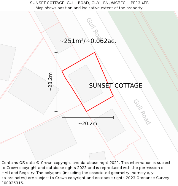 SUNSET COTTAGE, GULL ROAD, GUYHIRN, WISBECH, PE13 4ER: Plot and title map