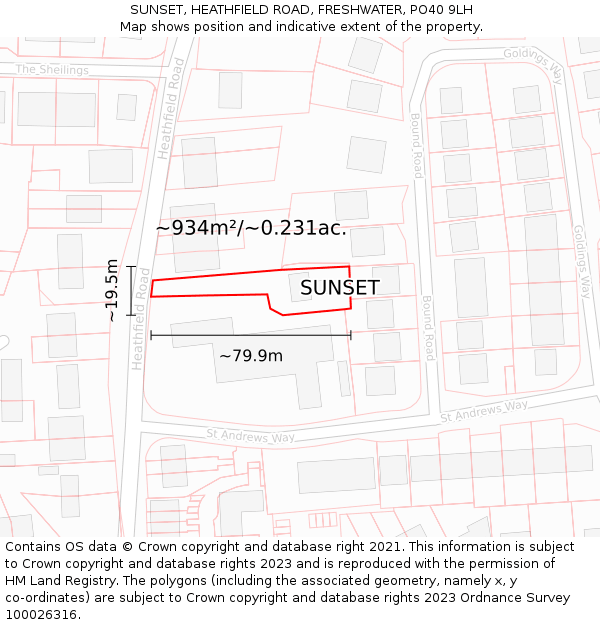 SUNSET, HEATHFIELD ROAD, FRESHWATER, PO40 9LH: Plot and title map