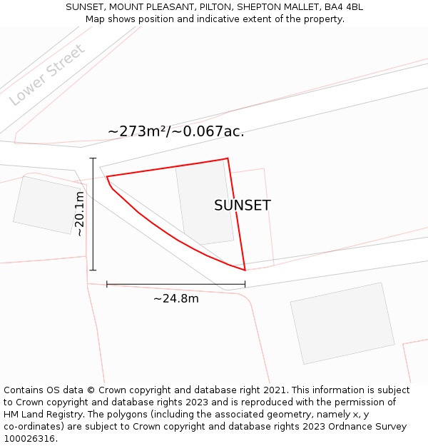 SUNSET, MOUNT PLEASANT, PILTON, SHEPTON MALLET, BA4 4BL: Plot and title map