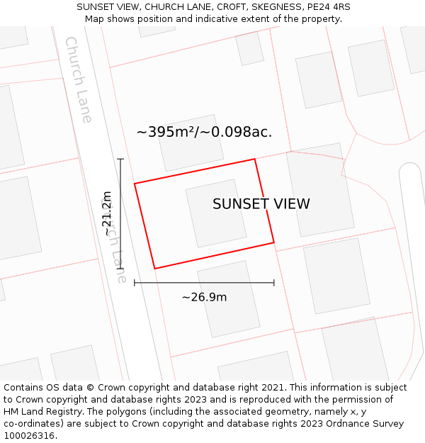 SUNSET VIEW, CHURCH LANE, CROFT, SKEGNESS, PE24 4RS: Plot and title map