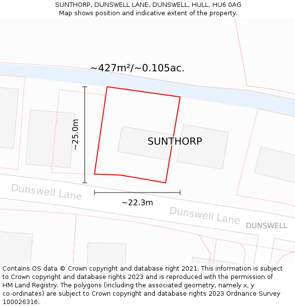 SUNTHORP, DUNSWELL LANE, DUNSWELL, HULL, HU6 0AG: Plot and title map