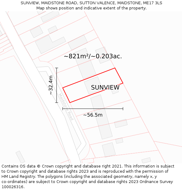 SUNVIEW, MAIDSTONE ROAD, SUTTON VALENCE, MAIDSTONE, ME17 3LS: Plot and title map