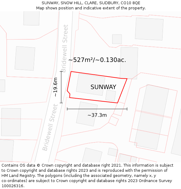 SUNWAY, SNOW HILL, CLARE, SUDBURY, CO10 8QE: Plot and title map