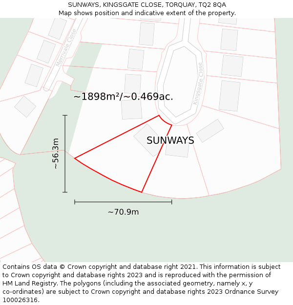 SUNWAYS, KINGSGATE CLOSE, TORQUAY, TQ2 8QA: Plot and title map