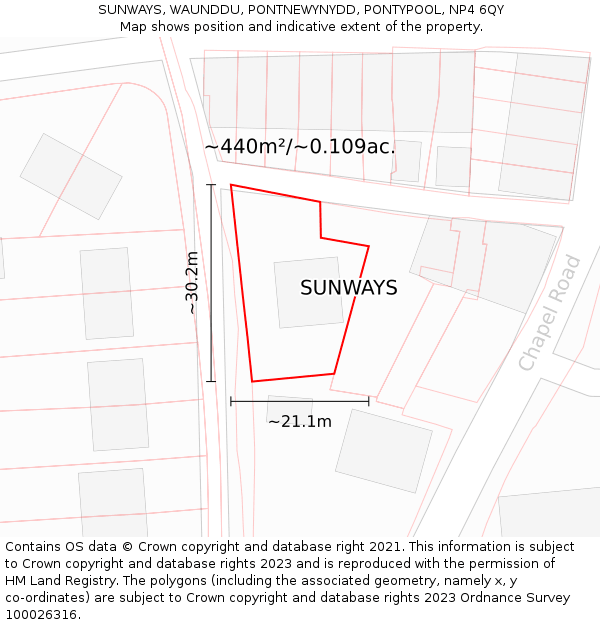 SUNWAYS, WAUNDDU, PONTNEWYNYDD, PONTYPOOL, NP4 6QY: Plot and title map