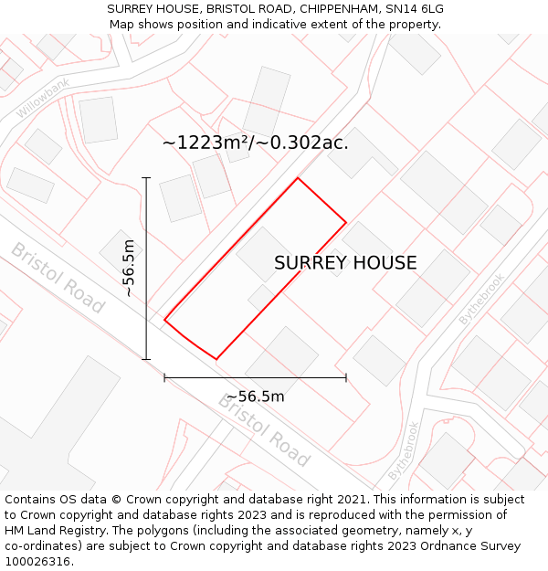 SURREY HOUSE, BRISTOL ROAD, CHIPPENHAM, SN14 6LG: Plot and title map