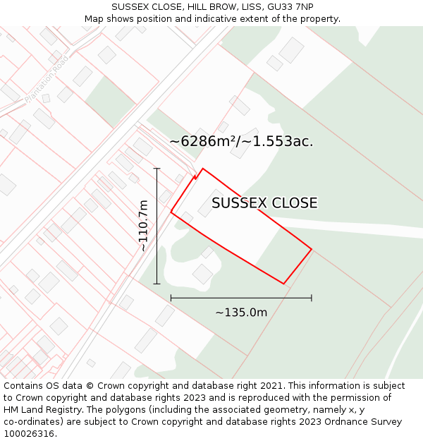 SUSSEX CLOSE, HILL BROW, LISS, GU33 7NP: Plot and title map