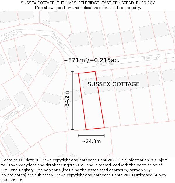 SUSSEX COTTAGE, THE LIMES, FELBRIDGE, EAST GRINSTEAD, RH19 2QY: Plot and title map