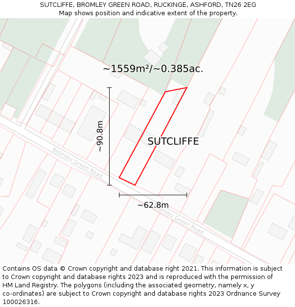 SUTCLIFFE, BROMLEY GREEN ROAD, RUCKINGE, ASHFORD, TN26 2EG: Plot and title map