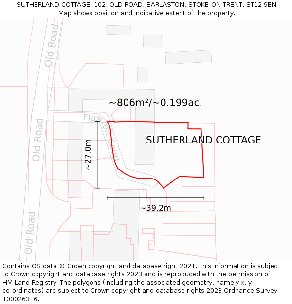 SUTHERLAND COTTAGE, 102, OLD ROAD, BARLASTON, STOKE-ON-TRENT, ST12 9EN: Plot and title map