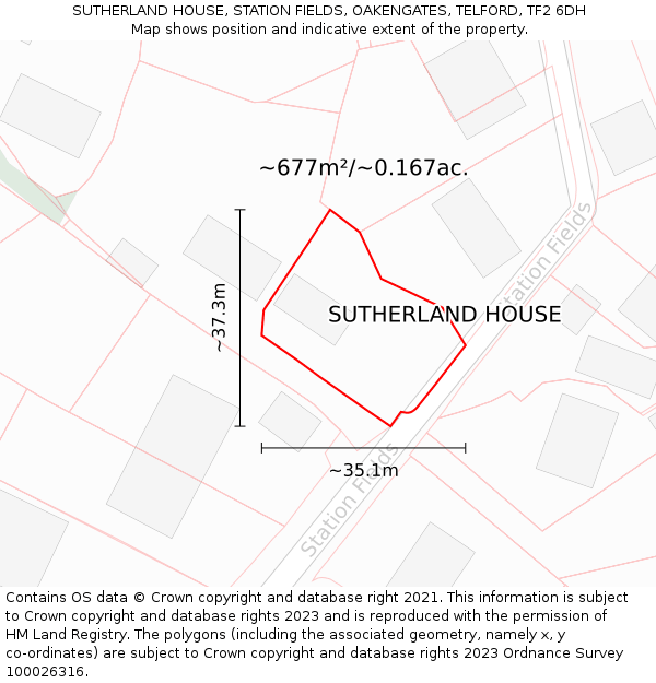 SUTHERLAND HOUSE, STATION FIELDS, OAKENGATES, TELFORD, TF2 6DH: Plot and title map