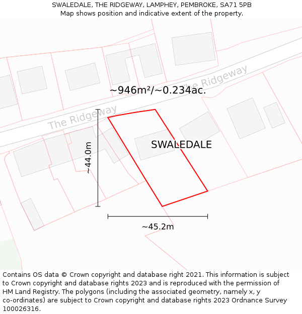 SWALEDALE, THE RIDGEWAY, LAMPHEY, PEMBROKE, SA71 5PB: Plot and title map