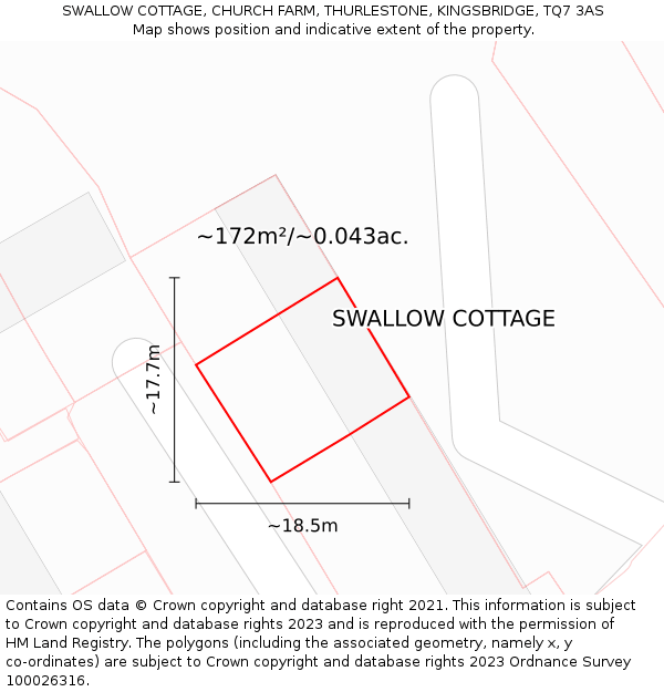 SWALLOW COTTAGE, CHURCH FARM, THURLESTONE, KINGSBRIDGE, TQ7 3AS: Plot and title map