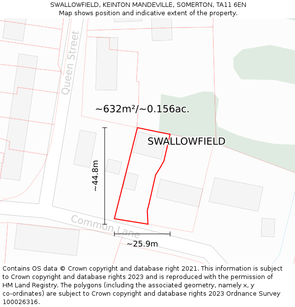 SWALLOWFIELD, KEINTON MANDEVILLE, SOMERTON, TA11 6EN: Plot and title map