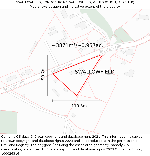 SWALLOWFIELD, LONDON ROAD, WATERSFIELD, PULBOROUGH, RH20 1NQ: Plot and title map