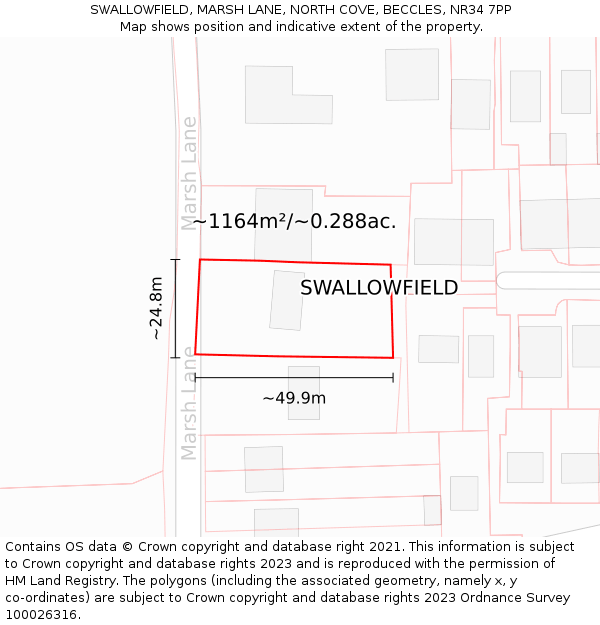 SWALLOWFIELD, MARSH LANE, NORTH COVE, BECCLES, NR34 7PP: Plot and title map