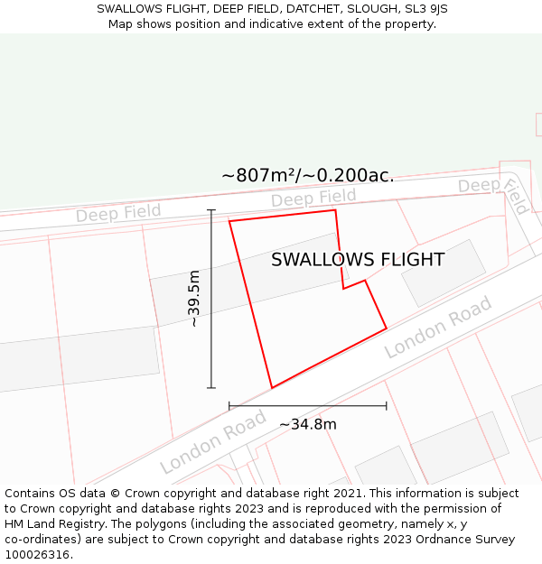 SWALLOWS FLIGHT, DEEP FIELD, DATCHET, SLOUGH, SL3 9JS: Plot and title map