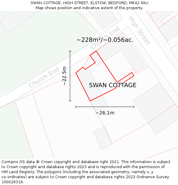 SWAN COTTAGE, HIGH STREET, ELSTOW, BEDFORD, MK42 9XU: Plot and title map