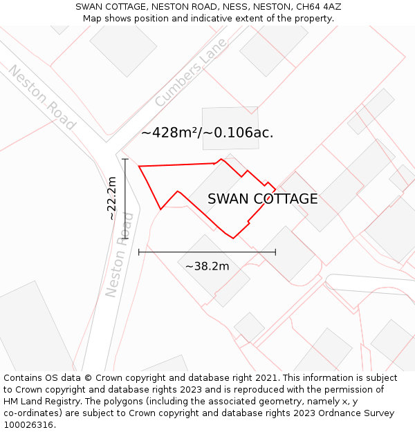 SWAN COTTAGE, NESTON ROAD, NESS, NESTON, CH64 4AZ: Plot and title map