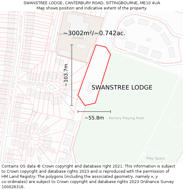 SWANSTREE LODGE, CANTERBURY ROAD, SITTINGBOURNE, ME10 4UA: Plot and title map