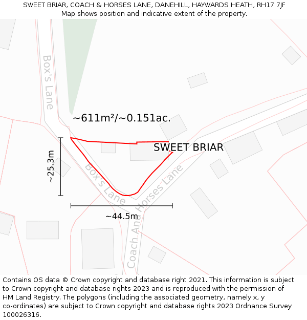 SWEET BRIAR, COACH & HORSES LANE, DANEHILL, HAYWARDS HEATH, RH17 7JF: Plot and title map