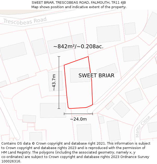 SWEET BRIAR, TRESCOBEAS ROAD, FALMOUTH, TR11 4JB: Plot and title map