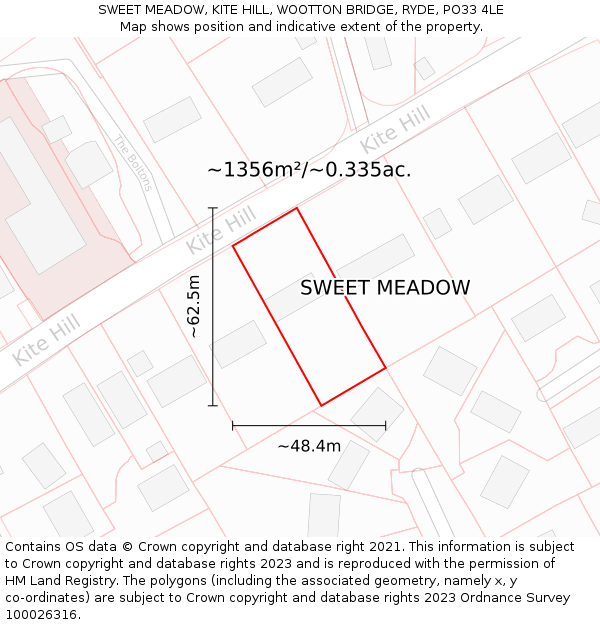 SWEET MEADOW, KITE HILL, WOOTTON BRIDGE, RYDE, PO33 4LE: Plot and title map