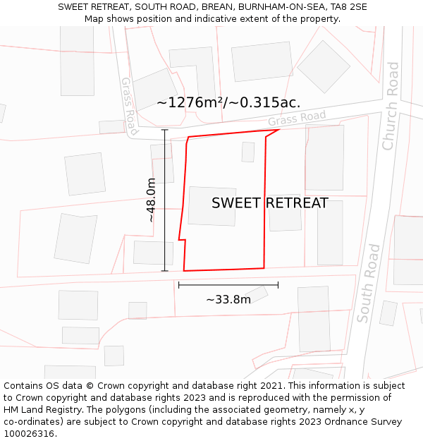 SWEET RETREAT, SOUTH ROAD, BREAN, BURNHAM-ON-SEA, TA8 2SE: Plot and title map