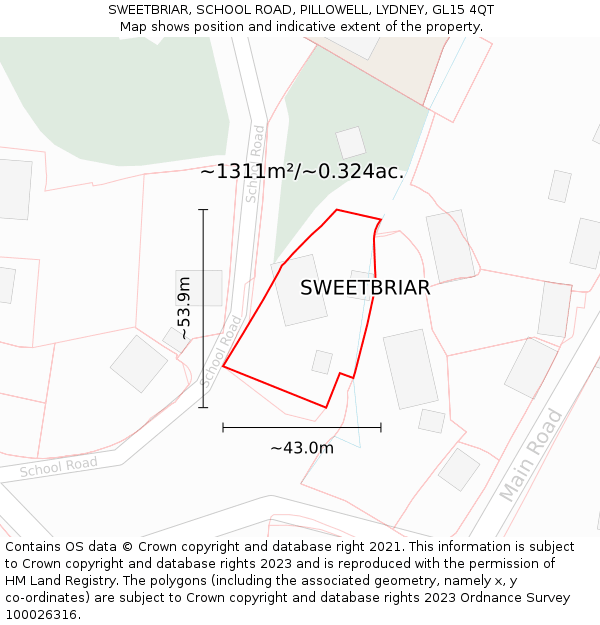 SWEETBRIAR, SCHOOL ROAD, PILLOWELL, LYDNEY, GL15 4QT: Plot and title map