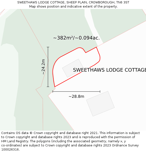 SWEETHAWS LODGE COTTAGE, SHEEP PLAIN, CROWBOROUGH, TN6 3ST: Plot and title map