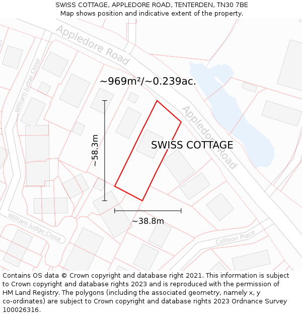 SWISS COTTAGE, APPLEDORE ROAD, TENTERDEN, TN30 7BE: Plot and title map