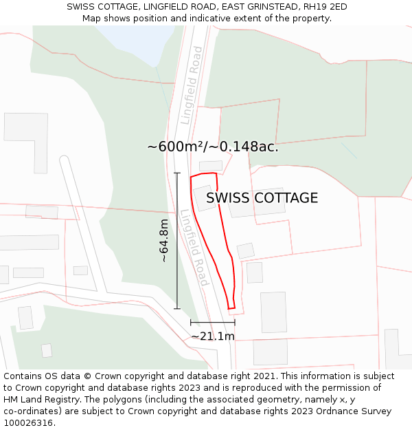 SWISS COTTAGE, LINGFIELD ROAD, EAST GRINSTEAD, RH19 2ED: Plot and title map