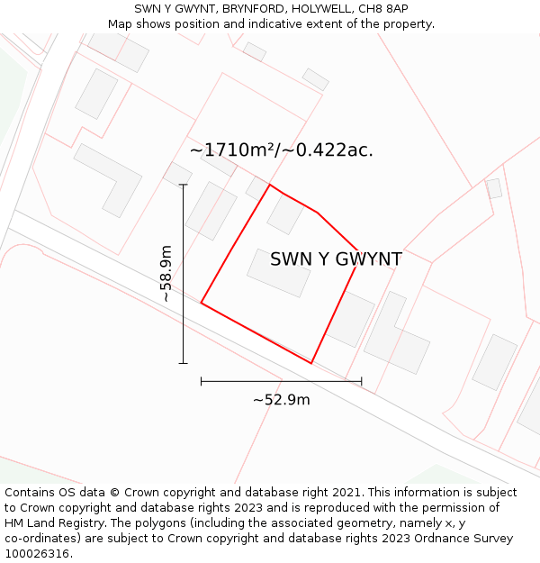 SWN Y GWYNT, BRYNFORD, HOLYWELL, CH8 8AP: Plot and title map