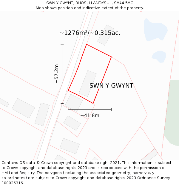 SWN Y GWYNT, RHOS, LLANDYSUL, SA44 5AG: Plot and title map