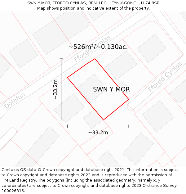 SWN Y MOR, FFORDD CYNLAS, BENLLECH, TYN-Y-GONGL, LL74 8SP: Plot and title map