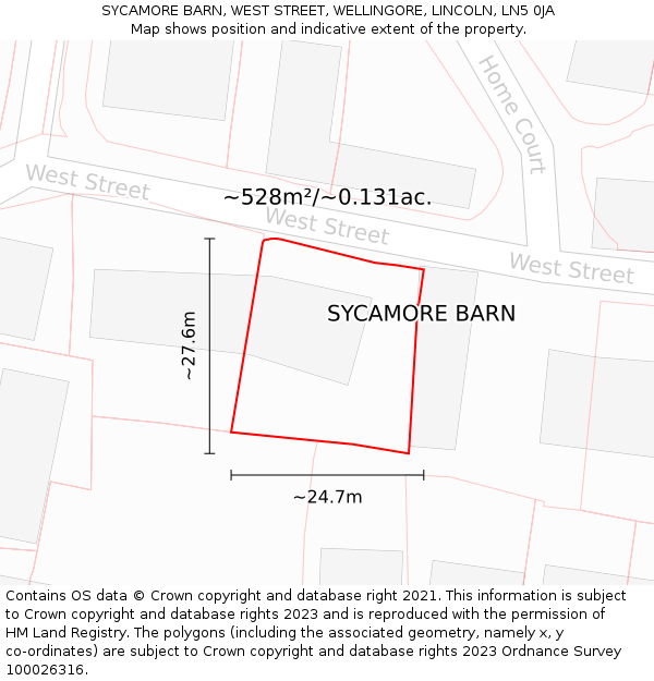 SYCAMORE BARN, WEST STREET, WELLINGORE, LINCOLN, LN5 0JA: Plot and title map