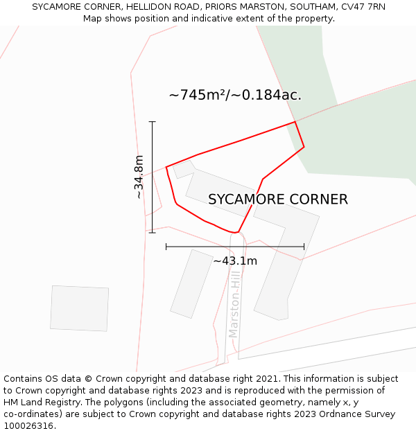 SYCAMORE CORNER, HELLIDON ROAD, PRIORS MARSTON, SOUTHAM, CV47 7RN: Plot and title map