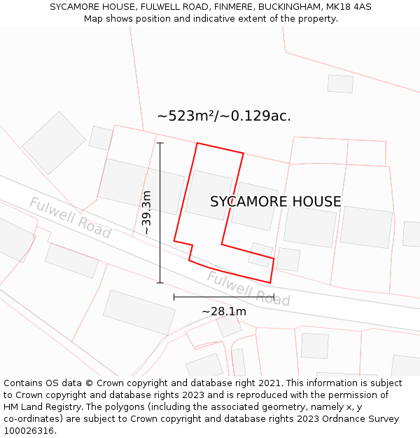 SYCAMORE HOUSE, FULWELL ROAD, FINMERE, BUCKINGHAM, MK18 4AS: Plot and title map