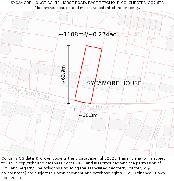 SYCAMORE HOUSE, WHITE HORSE ROAD, EAST BERGHOLT, COLCHESTER, CO7 6TR: Plot and title map