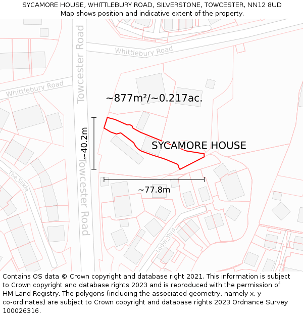 SYCAMORE HOUSE, WHITTLEBURY ROAD, SILVERSTONE, TOWCESTER, NN12 8UD: Plot and title map