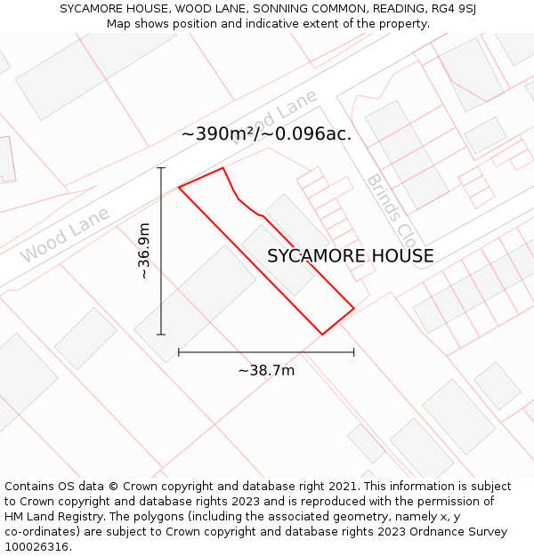 SYCAMORE HOUSE, WOOD LANE, SONNING COMMON, READING, RG4 9SJ: Plot and title map