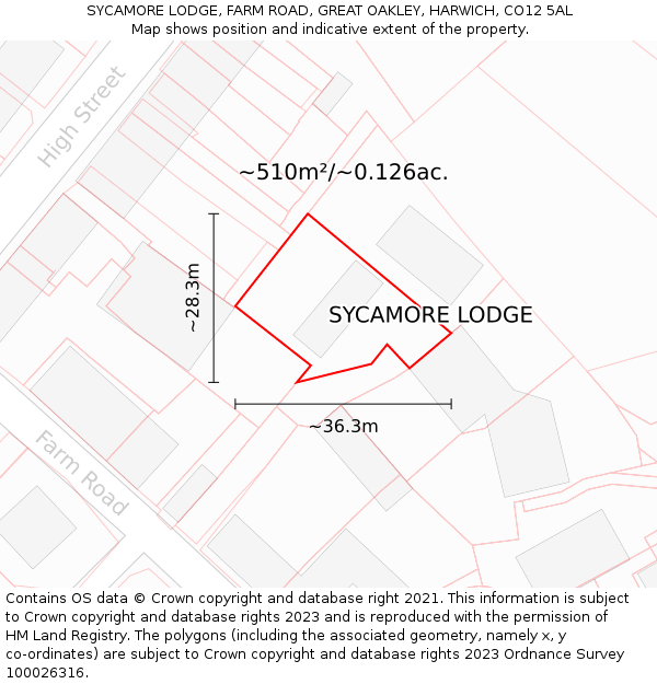 SYCAMORE LODGE, FARM ROAD, GREAT OAKLEY, HARWICH, CO12 5AL: Plot and title map